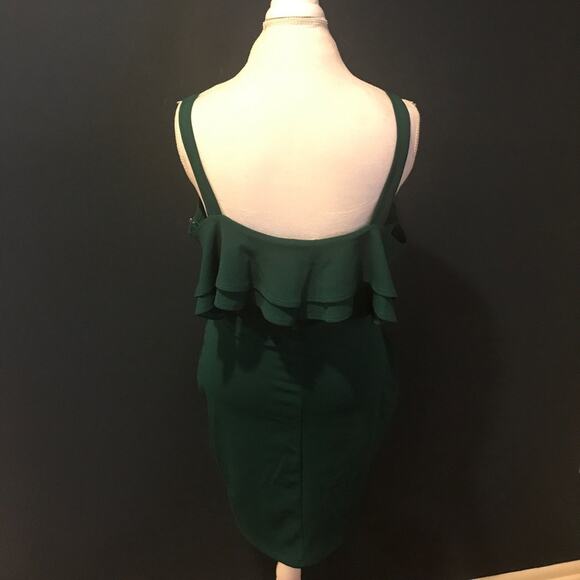 Off Shoulder Dress Green Ruffle - Picture 7 of 7